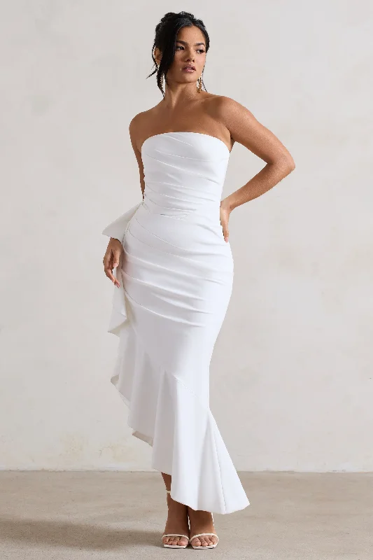Exclusive Savings New Age | White Strapless Asymmetric Ruffled Maxi Dress