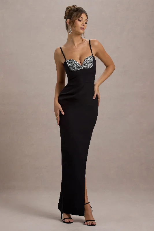Fantastic Deals Ignacia | Black Asymmetric Maxi Dress With Hotfix Detail