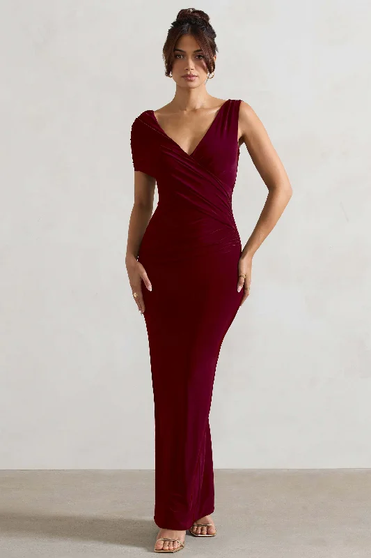 Act Fast Capella | Berry Asymmetric Wrap Maxi Dress