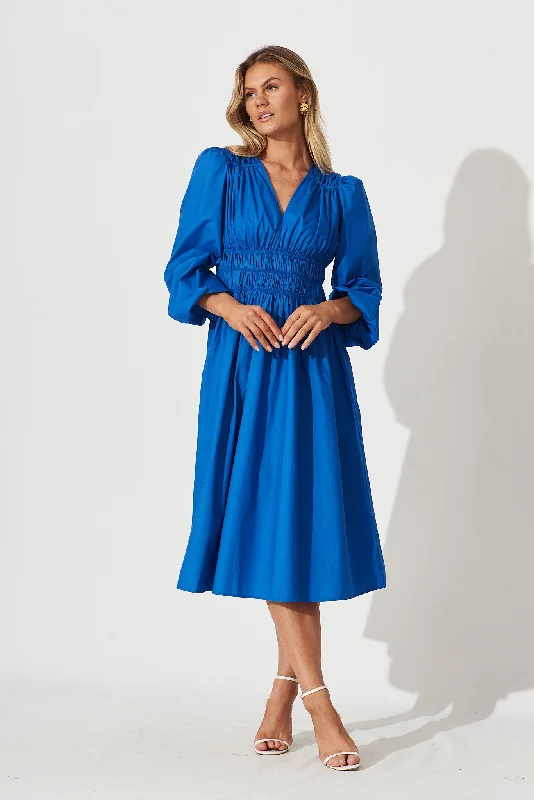 Extra Savings Cammeray Midi Dress In Cobalt Blue Cotton
