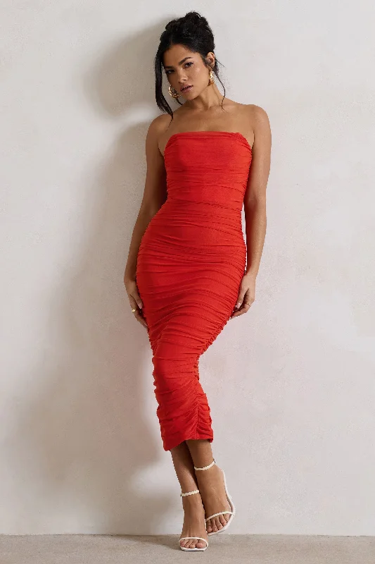 YEAR-End Sale Nylah | Orange Ruched Corset Bodycon Midi Dress