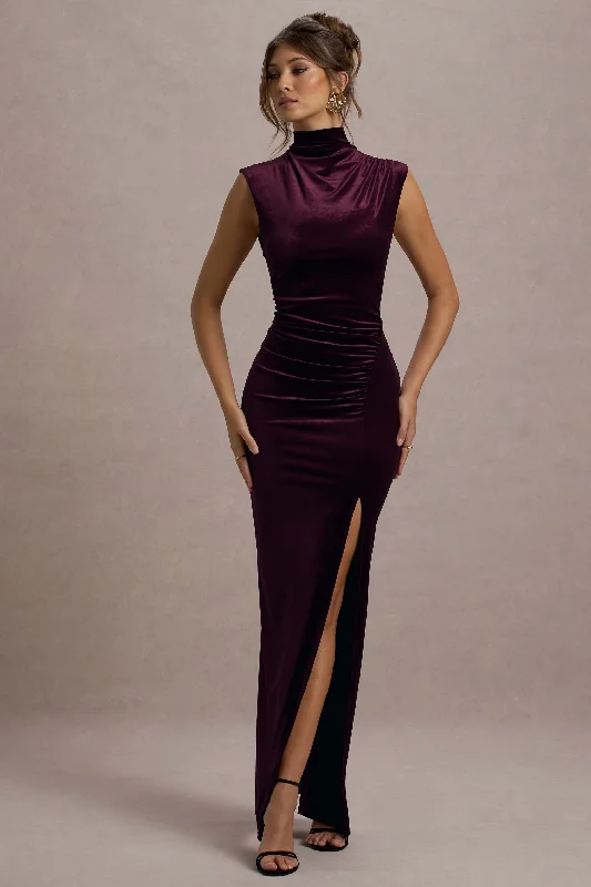 Major Savings Abilene | Port Velvet High-Neck Split Maxi Dress