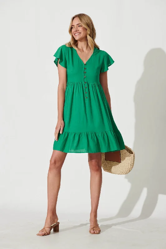 Closeout Similan Smock Dress In Jade Linen Blend