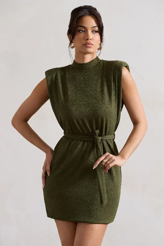 Buy Now Asher | Olive High-Neck Mini Dress With Tie Waist