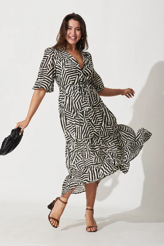 New Arrival Lizzo Midi Shirt Dress In Black With White Geometric Print