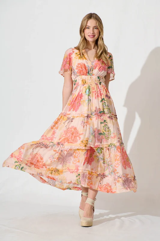 Deal Explosion Catania Maxi Dress In Tangerine Floral Print