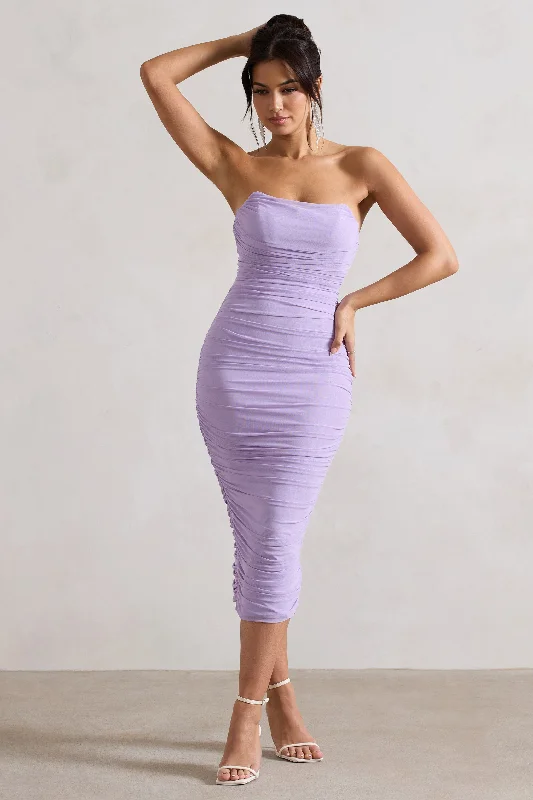 Savings Galore Nylah | Lilac Ruched Corset Bodycon Midi Dress