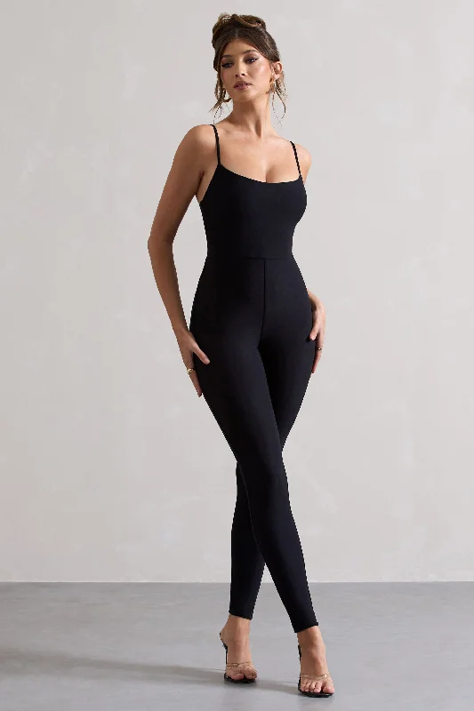 Midnight Madness Kat | Black Strappy Skinny-Leg Unitard