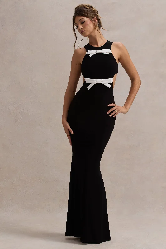 Overstock Sale Aurelie | Black Cut-Out Maxi Dress With Bows