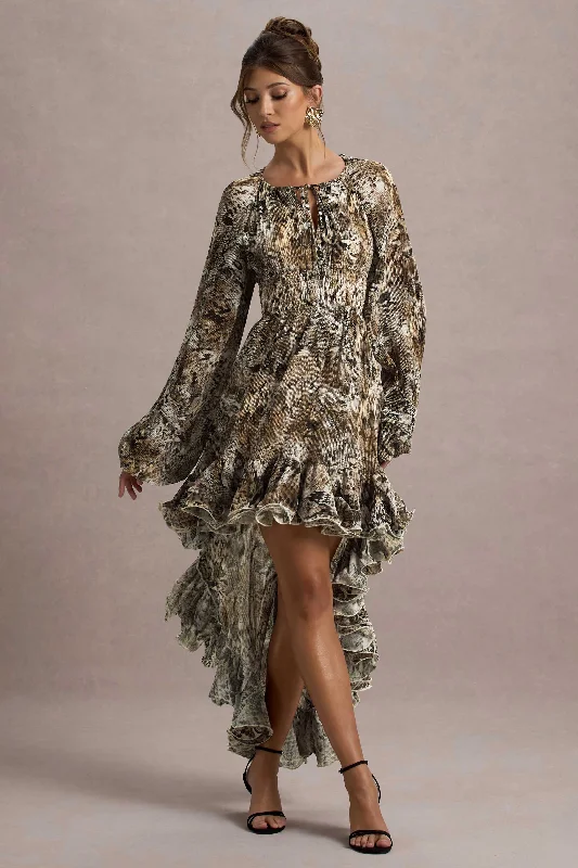 Lowest Prices Namir | Snake Print High-Low Chiffon Maxi Dress