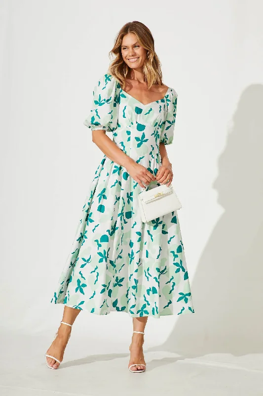 Time-Limited Offer Norah Maxi Dress In White With Green Cotton