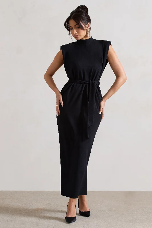 Year-End Sale Abbie | Black High-Neck Maxi Dress With Tie Waist