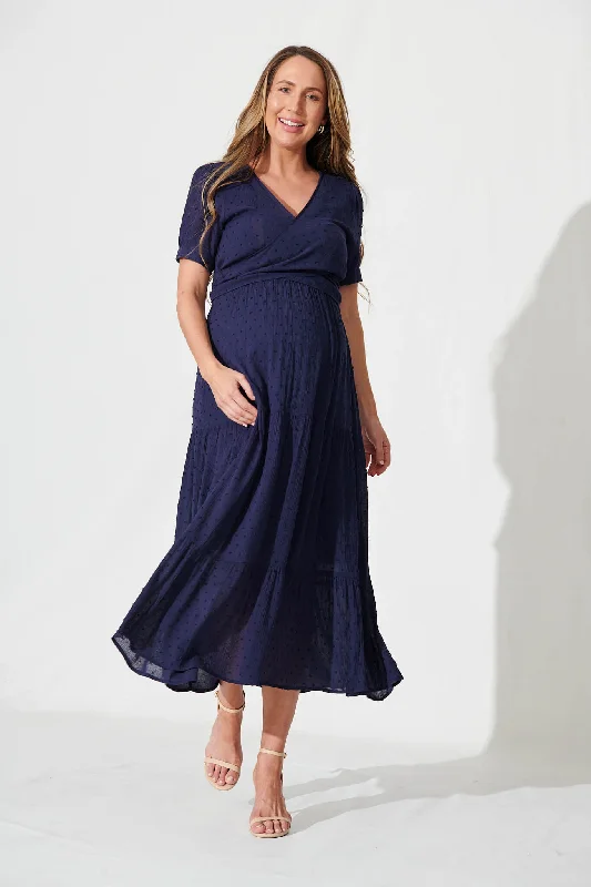 Daily Specials Morrison Maxi Dress In Navy Swiss Dot
