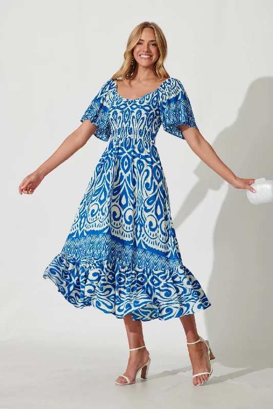 Online Only Carmella Maxi Dress In White And Blue Border Print