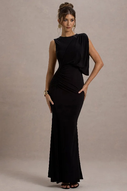 Price Rollback Paphos | Black Draped Sleeveless Maxi Dress