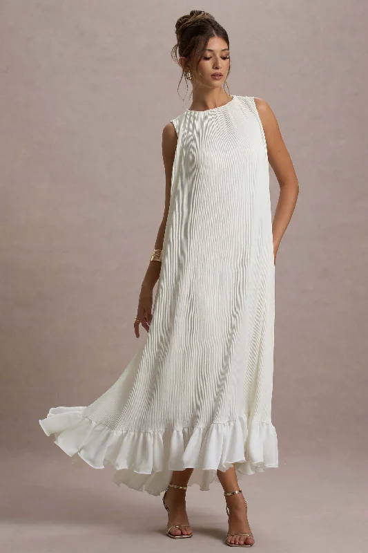 Exclusive Preview Hazelle | Cream Chiffon A-Line Ruffled Maxi Dress