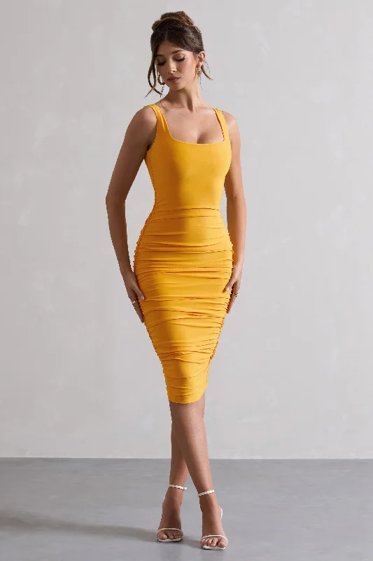 Deep Discounts Lisbon | Mango Square Neck Ruched Midi Dress