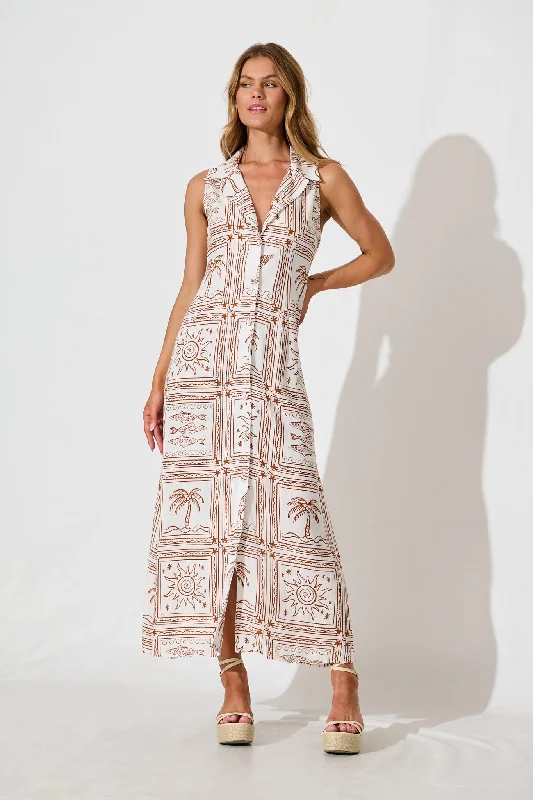 Bargain Bin Remember Maxi Shirt Dress in White and Rust Linen Blend