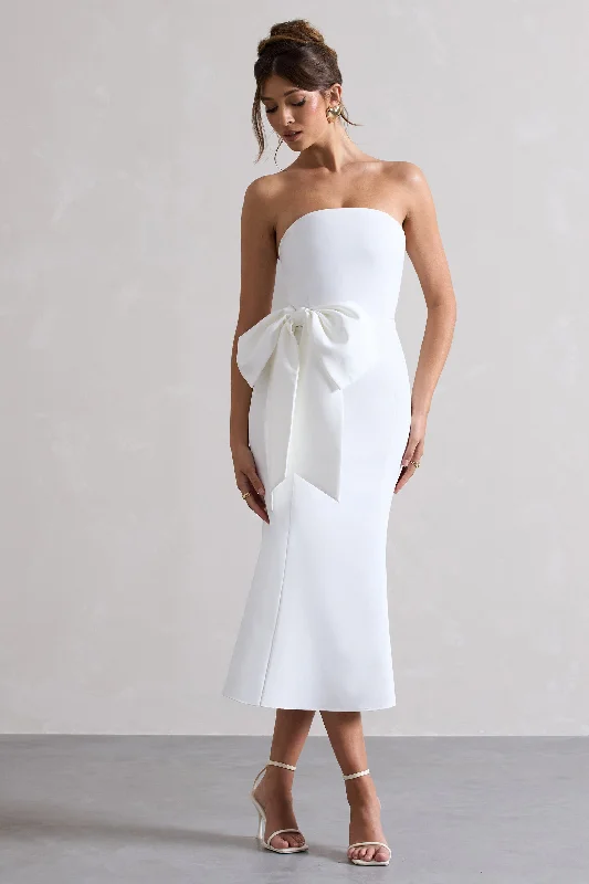 Hurry In To Me | White Bandeau Midi Dress With Oversized Bow