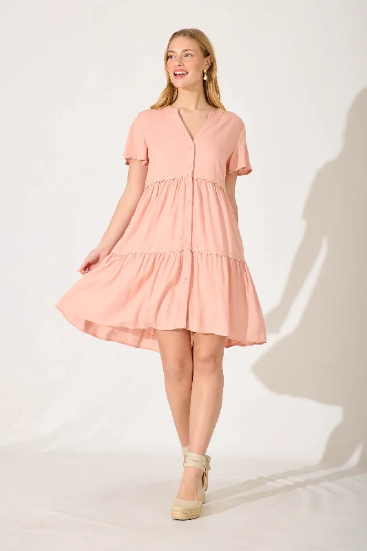Lowest Prices Aloha Smock Dress In Blush With Ric Rac Trim Linen Blend