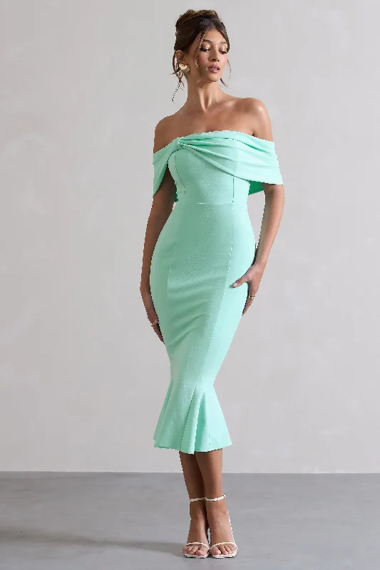 Bargain Prices Lydia | Mint Bardot Bow Detail Midi Dress