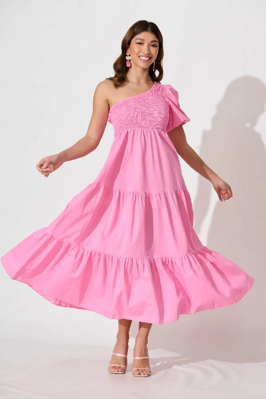 New Markdowns Elyria Maxi Dress In Pink Cotton Linen Blend