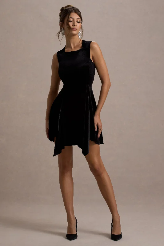 Special Price Baker | Black Velvet Draped-Hem Mini Dress