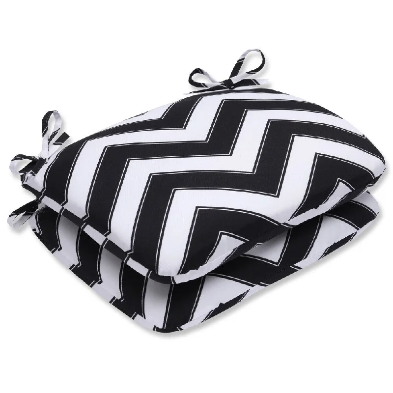 Steals and Deals Pillow Perfect Outdoor Chevron Black/White Rounded Corners Seat Cushion (Set of 2)