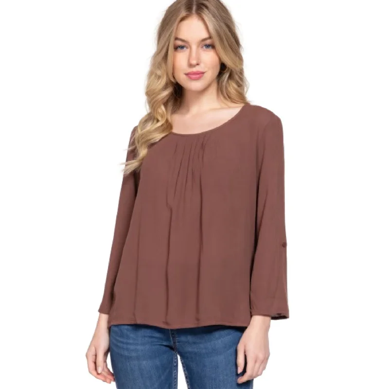 TIME-Limited Offer 3/4 Roll Up Slv Pleated Blouse