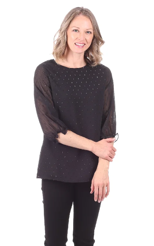 Major Savings Adeline Top in Black Shimmer Dot