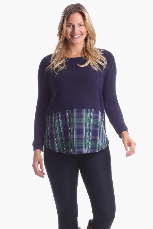 Massive Deals Allison Top in Navy with Plaid