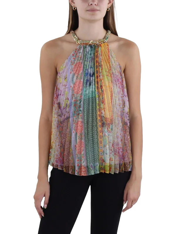Discount Days Alycia Womens Printed Chain Halter Top