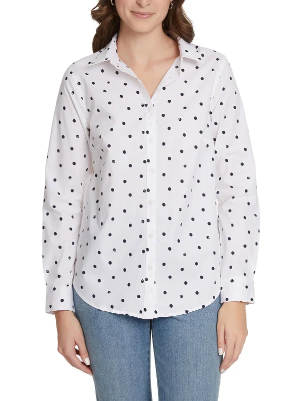 Low Prices Amanda Womens Cotton Blend Polka Dot Button-Down Top