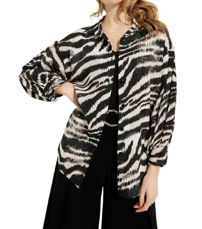 Limited Time Offer Animal-Print Button Closure Shirt In Beige/multi