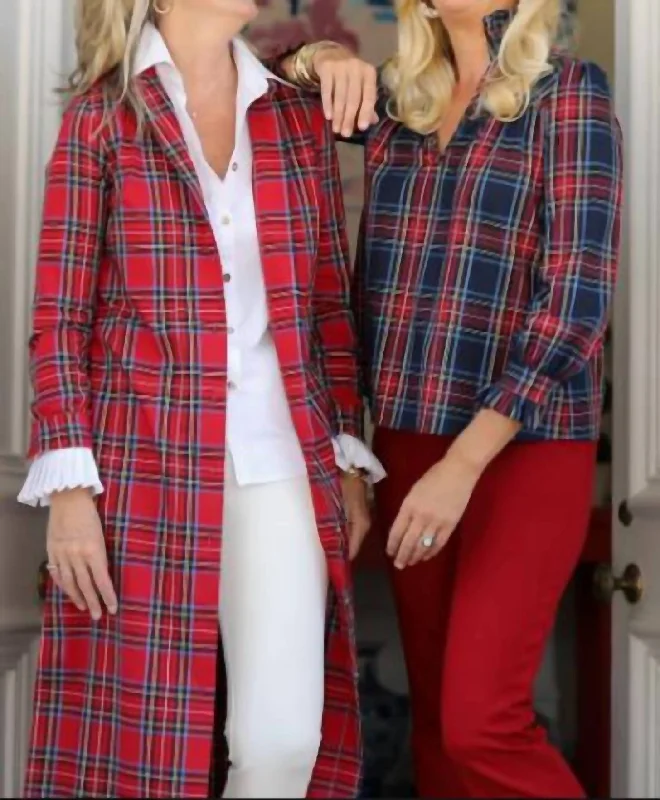 New Deals Aspen Blouse In Navy Plaid