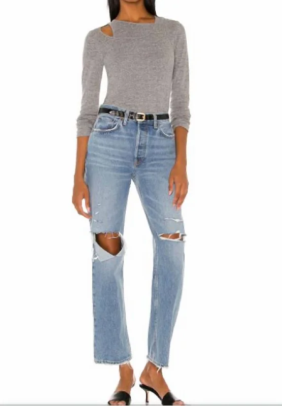 Act Fast Asymmetric Long Sleeve Top In Grey