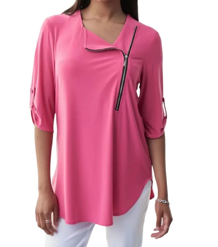 Major Savings Asymmetric Zip Top In Raspberry Sorbet