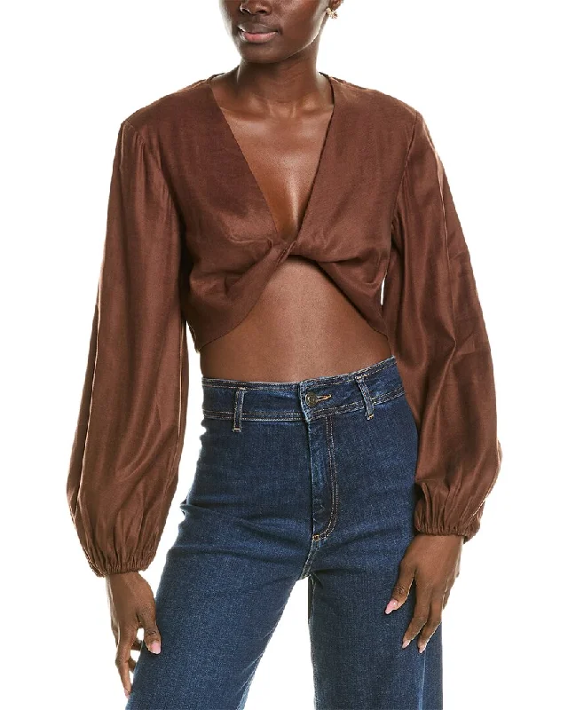 Epic Deals BCBGMAXAZRIA Twist Front Linen-Blend Crop Top