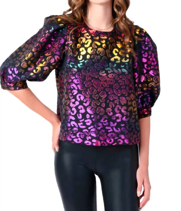 Fantastic Offers Bella Top In Gold Cheetah Jacquard