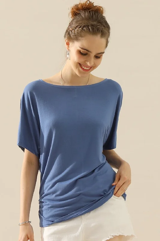 Today Only Boat Neck Short Sleeve Ruched Side Top