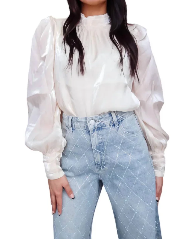 Deep Discounts Caroline Mock Neck Blouse In Ivory