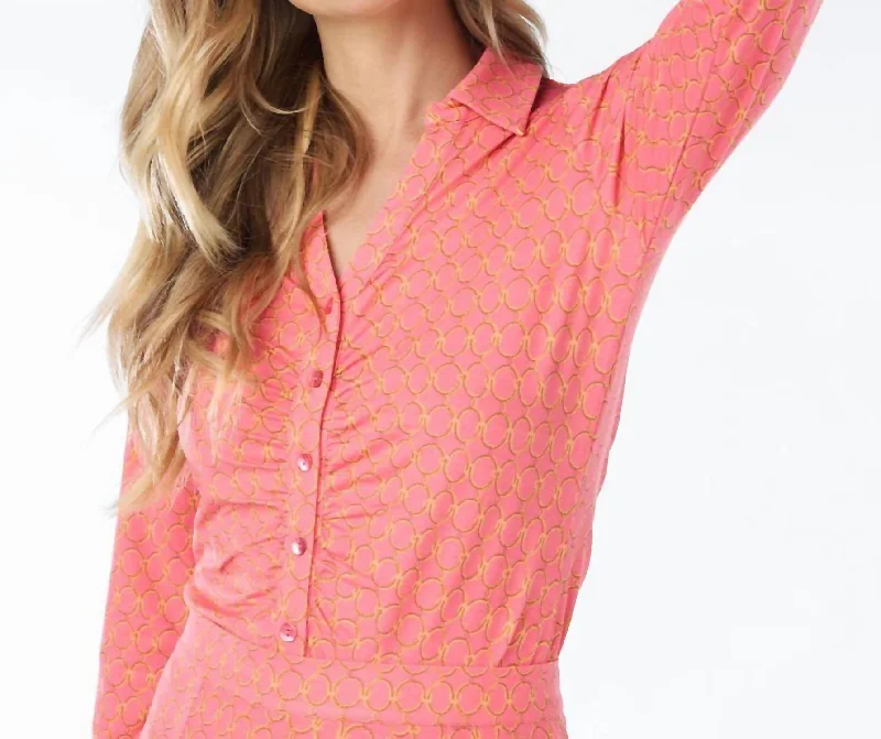 Daily Deals Chain Print Gather Front Blouse In Pink