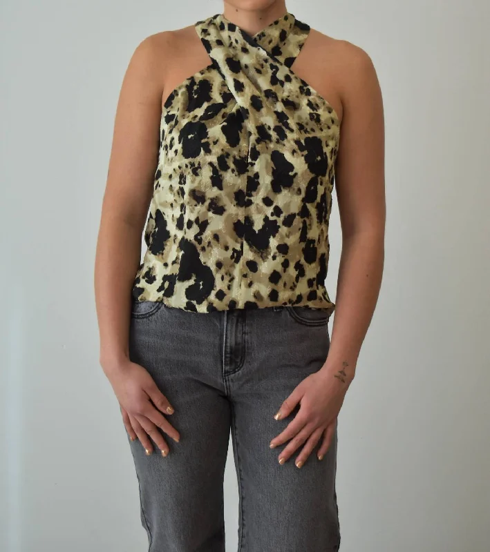 Flash Deals Cheetah Halter Tank Top In Black/mocha
