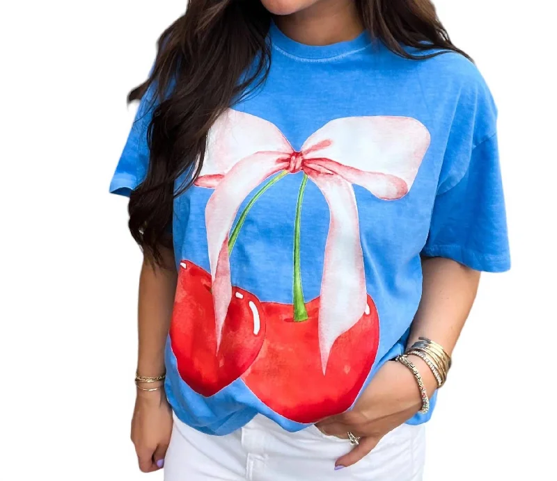 Limited Time Discount Cherry Bow Graphic Tee In Blue