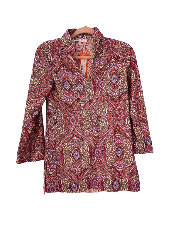 Take Advantage Chris Tunic Top In Paisley Medallion Hot Pink