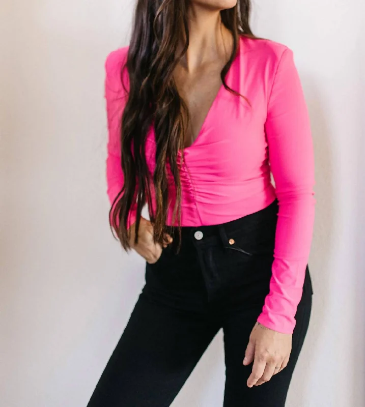 The Best Prices Cinched Front Bodysuit In Hot Pink