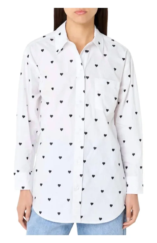 Today’s Special Classic Button Up Shirt In White With Black Hearts
