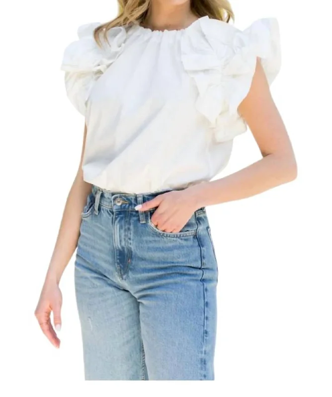 Price Break Cleo Flutter Sleeve Top In White