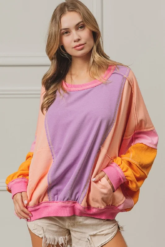 Epic Deals Color Block Exposed Seam Sweatshirt with Pockets