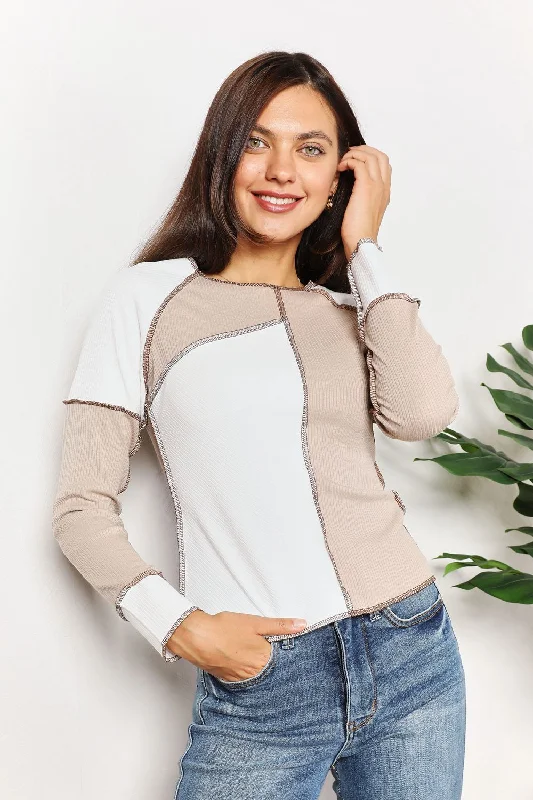 Huge Savings Color Block Exposed Seam Top
